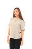 Triple Layer Ruffle Sleeve Blouse With Tie Neck