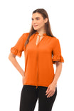 Triple Layer Ruffle Sleeve Blouse With Tie Neck