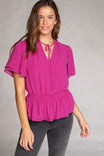 Crop Smocking Waist Bell Sleeve Blouse