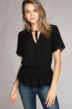 Crop Smocking Waist Bell Sleeve Blouse