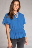 Crop Smocking Waist Bell Sleeve Blouse