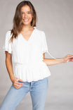 Crop Smocking Waist Bell Sleeve Blouse