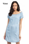Off Shoulder Tencel Stripe Dress