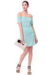 Off Shoulder Tencel Stripe Dress