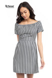 Off Shoulder Tencel Stripe Dress