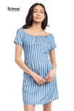 Off Shoulder Tencel Stripe Dress