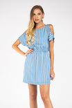 Open Shoulder Tencel Stripe Dress
