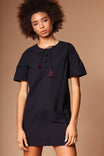 Lace Up Front Stripe Jacquard Shift Dress