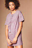 Lace Up Front Stripe Jacquard Shift Dress