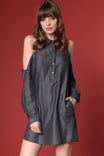 Cold Shoulder Stripe Shirt Dress