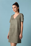 Micro Suede V-neck Dress