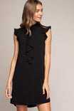 Cascade Ruffle Front Mock Neck Dress