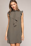 Cascade Ruffle Front Mock Neck Dress