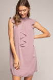 Cascade Ruffle Front Mock Neck Dress