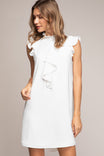 Cascade Ruffle Front Mock Neck Dress