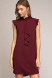 Cascade Ruffle Front Mock Neck Dress