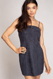 Spaghetti Strap Faux Suede Hourglass Dress