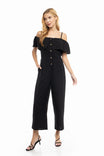 Button Down Off Shoulder Jumpsuit