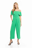 Button Down Off Shoulder Jumpsuit