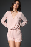 Cross-over Long Sleeve Waist Elastic Romper
