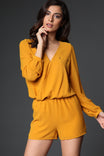 Cross-over Long Sleeve Waist Elastic Romper