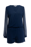 Cross-over Long Sleeve Waist Elastic Romper