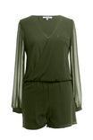 Cross-over Long Sleeve Waist Elastic Romper