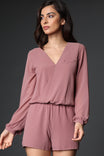 Cross-over Long Sleeve Waist Elastic Romper