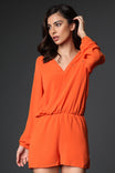 Cross-over Long Sleeve Waist Elastic Romper
