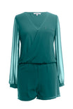 Cross-over Long Sleeve Waist Elastic Romper