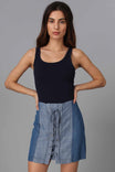 Contrast Side Lace Up Front Skirt