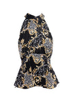 Haltered Neck Ruched Peplum Printed Top