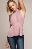 Haltered Neck Ruched Peplum Satin Top