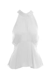 Haltered Neck Ruched Peplum Satin Top