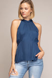 Haltered Neck Ruched Peplum Satin Top