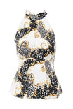 Haltered Neck Ruched Peplum Printed Top