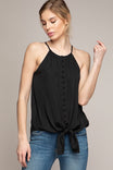 High neck Button Down Tie Bottom Cami