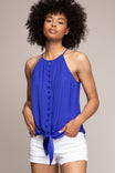 High neck Button Down Tie Bottom Cami