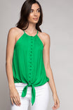 High neck Button Down Tie Bottom Cami