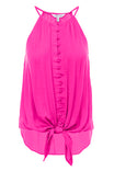 High neck Button Down Tie Bottom Cami