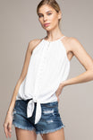 High neck Button Down Tie Bottom Cami