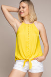 High neck Button Down Tie Bottom Cami