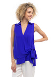 Overlap Asymmetric Hem Loose Top With Wide Tie