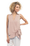 Overlap Asymmetric Hem Loose Top With Wide Tie