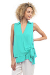 Overlap Asymmetric Hem Loose Top With Wide Tie