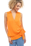 Overlap Asymmetric Hem Loose Top With Wide Tie