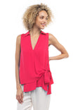 Overlap Asymmetric Hem Loose Top With Wide Tie