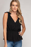 Tie Shoulder Elastic Empire Crop Top