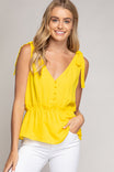 Tie Shoulder Elastic Empire Crop Top