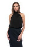 Halter Mock Neck Smocked Rounded Hem Top